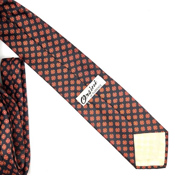Orsini of Florence Italy - Men's Tie - Foulard Narrow Black Red All Over Design - Picture 2 of 5